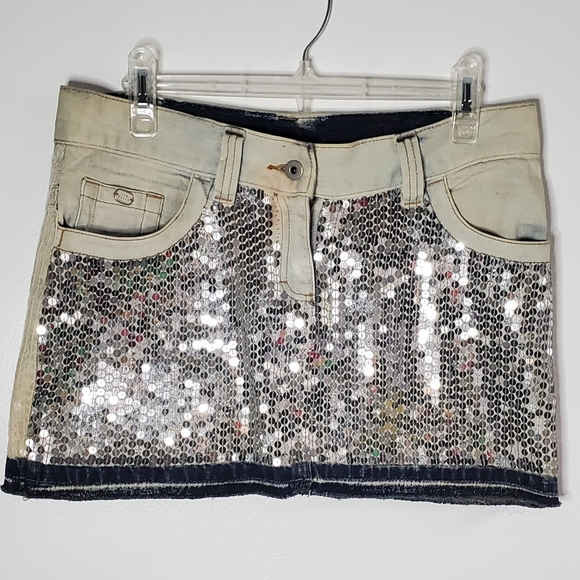 TED BAKER - size 2 (4-6 adults)- sequin panel denim mini skirt